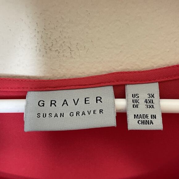 SUSAN GRAVER Red Liquid Knit 3/4 Sleeve Blouse Basics Layering Holiday 3X - Picture 5 of 8